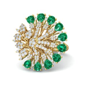 Pear Cut Emerald Engagement Ring Yellow Gold Halo Genuine Diamond Wedding Ring