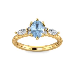 3Ct Oval Aquamarine & Marquise Moissanite Prong Set Solitaire Engagement Ring