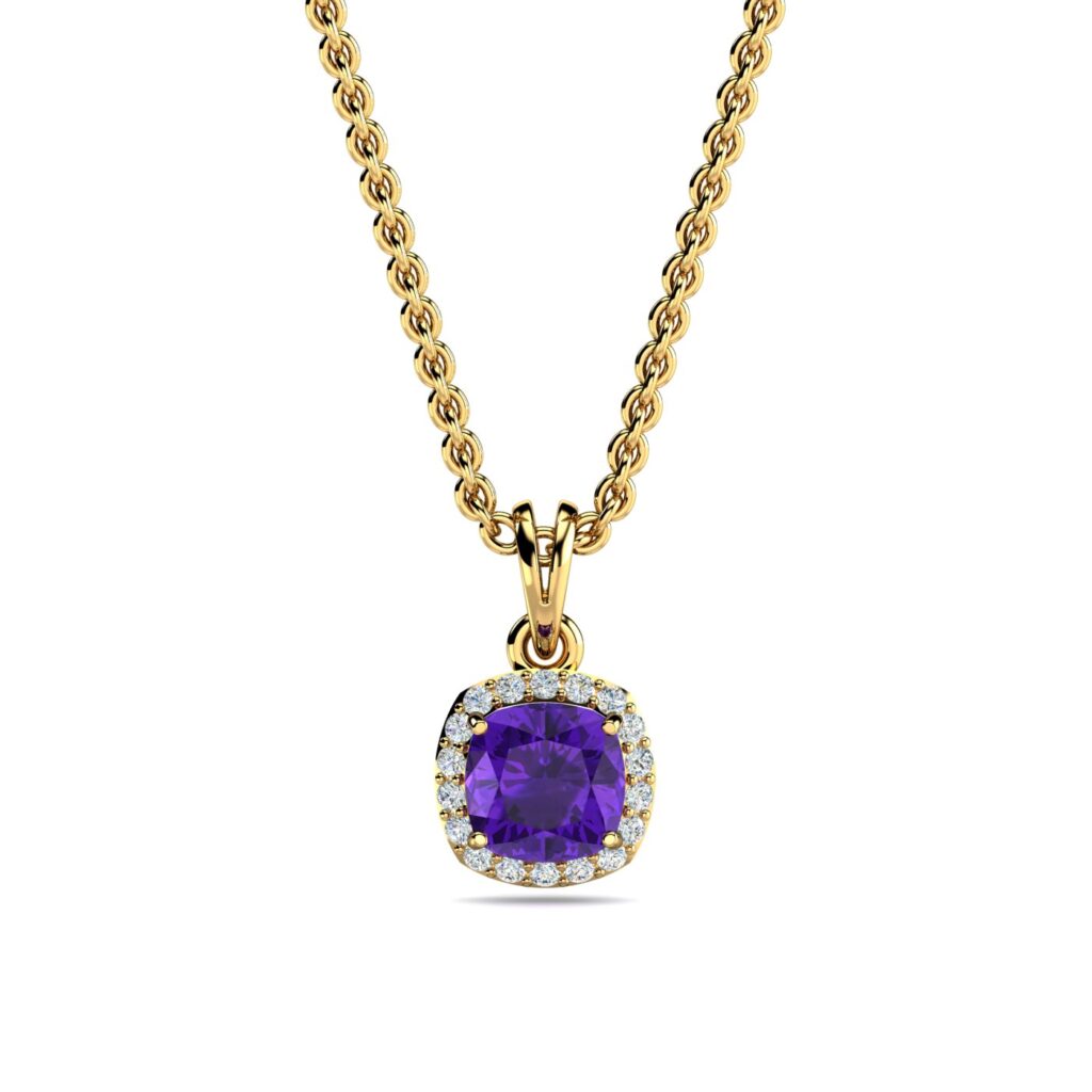 Vintage Inspired Cushion Amethyst Halo Pendant Necklace