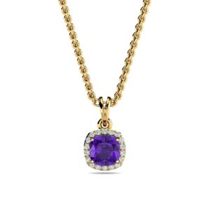 Vintage Inspired Cushion Amethyst Halo Pendant Necklace