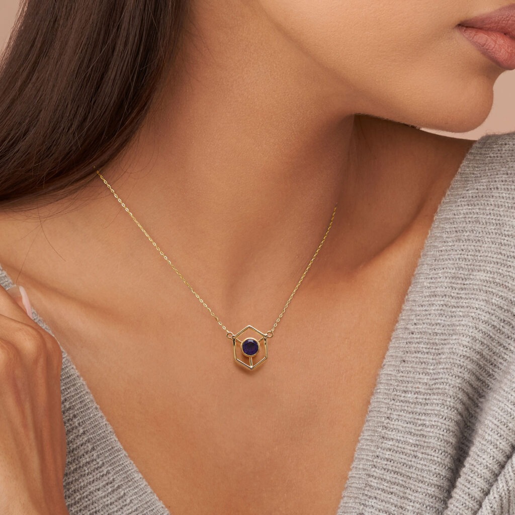 Round Purple Amethyst Solitaire Aesthetic Pendant Chain Necklace