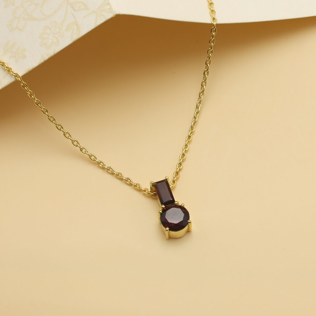Prong Set Round Blood Red Garnet Pendant Necklace