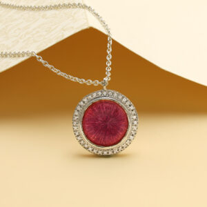 Pink Enamel Round Shape Pendant Necklace for Women