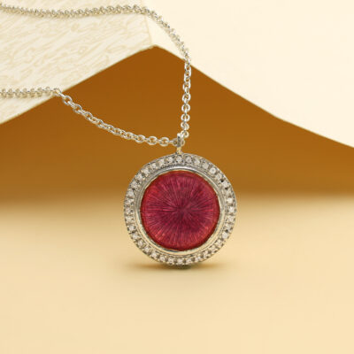 Pink Enamel Round Shape Pendant Necklace for Women
