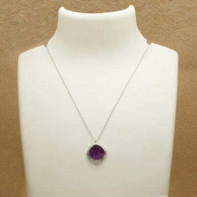 Purple Enamel Cushion Shape Pendant Necklace for Women