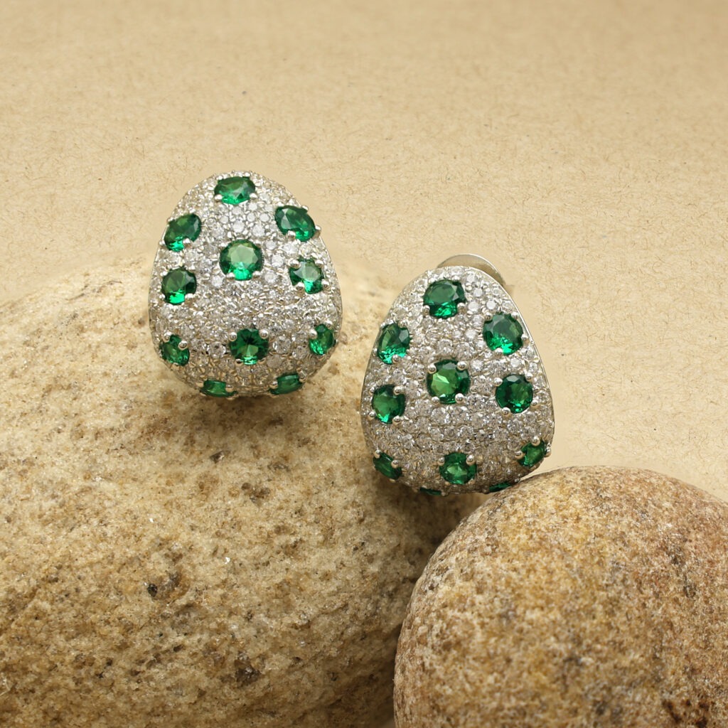 Emerald Moissanite Round Gemstone Stud Earrings