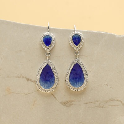 Ocean Blue Enamel Long Dangle Earrings for Women